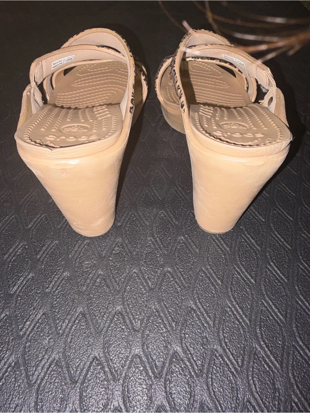 CROCS Tan Leopard Print High Heel Sandals